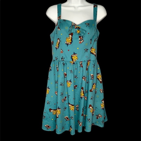 Hot topic Disney Belle Pin Up Dress Size L Blue - Picture 4 of 12